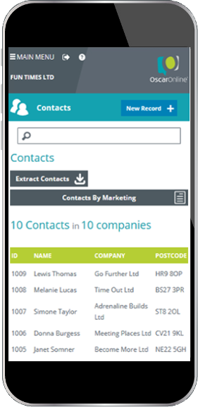 Mobile display showing OscarOnline free contact database snippet