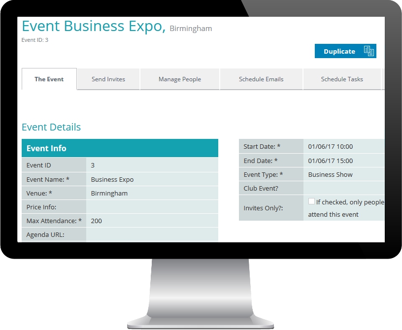 PC Display showing OscarOnline event management screen snippet