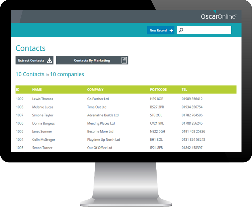 PC Display showing OscarOnline free contact database snippet